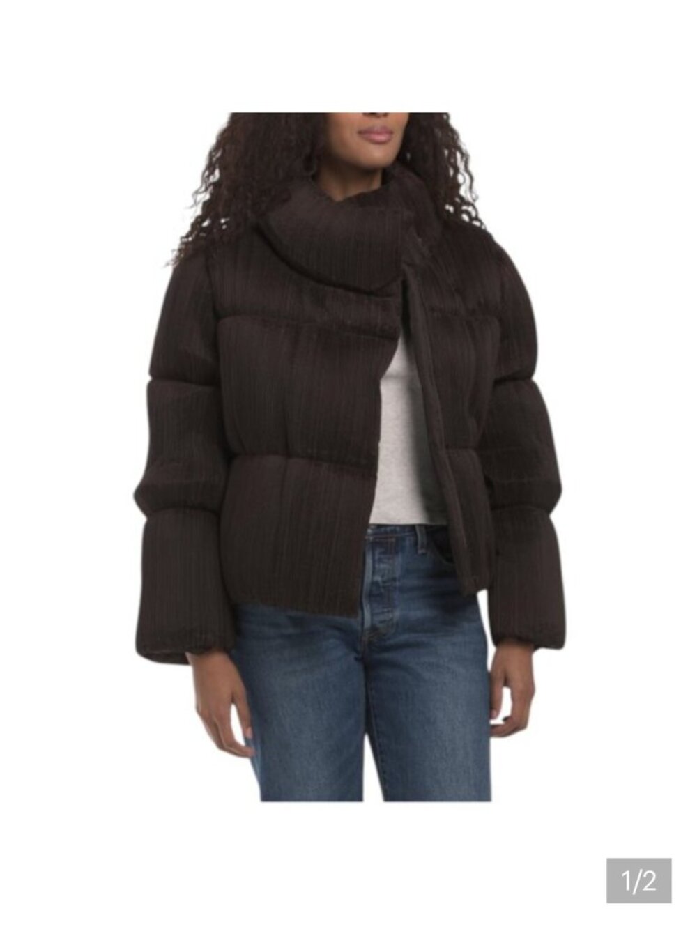 Ann Klein short pleated puffer - chocolate brown - L - NWT